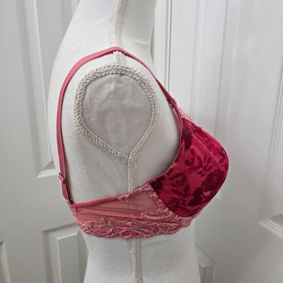 Natori Pink Lace Floral Underwire Bra 36D Romantic Pinup Coquette Valentine's - Picture 11 of 14